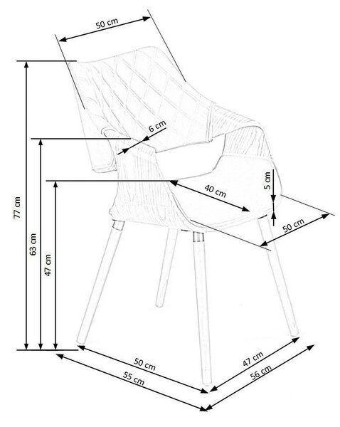 Scaun modern dining K396, stejar/gri, stofa catifelata/placaj, 56x55x7