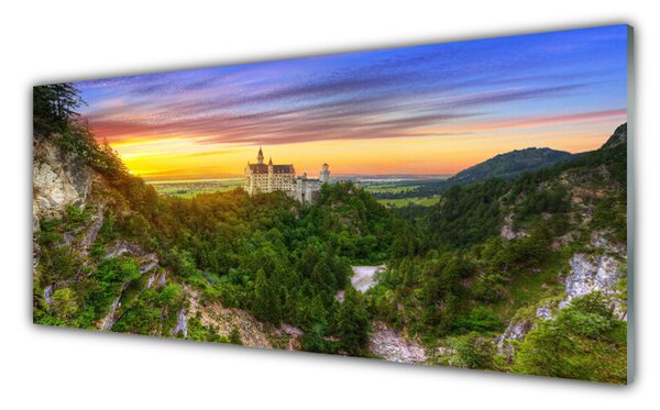 Tablou pe sticla Munții Peisaj Verde Gri Galben Violet