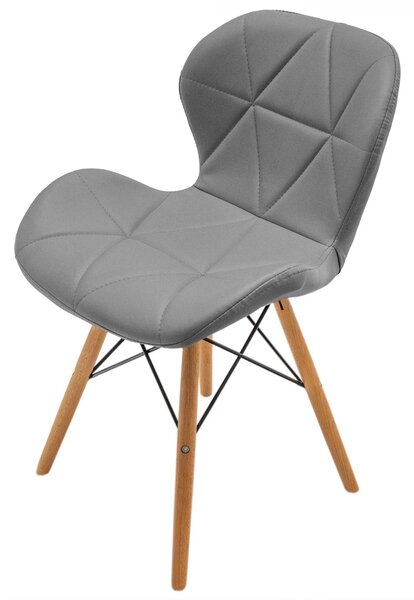 Scaun Oslo, DENVER, piele ecologica gri, picioare lemn, 48x39x74 cm