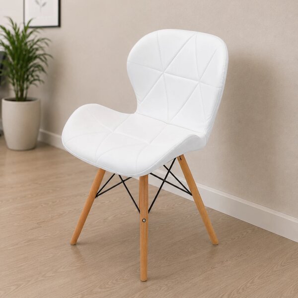 Scaun Oslo, DENVER, piele ecologica alba, picioare lemn, 48x39x74 cm