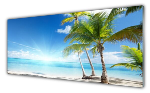 Tablouri acrilice Palm Sea peisaj copac Albastru Maro Verde