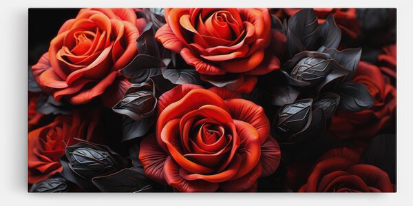 Tablou Canvas, 40x80cm, Dormitor si Living, Flori, Trandafiri, Red Grey Rose
