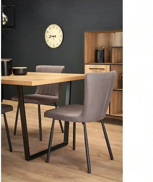 Scaun tapitat K386, gri inchis/negru, stofa catifelata/metal, 60x58x84