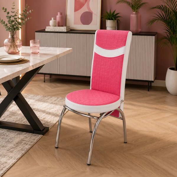 Scaun Venetia, DENVER, piele ecologica roz cu alb, 42x53x99 cm