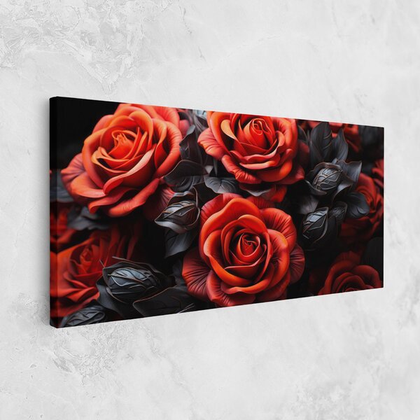 Tablou Canvas, 40x80cm, Dormitor si Living, Flori, Trandafiri, Red Grey Rose