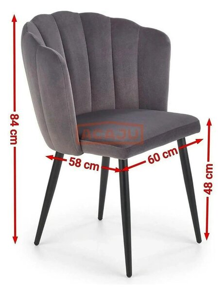 Scaun tapitat K386, gri inchis/negru, stofa catifelata/metal, 60x58x84