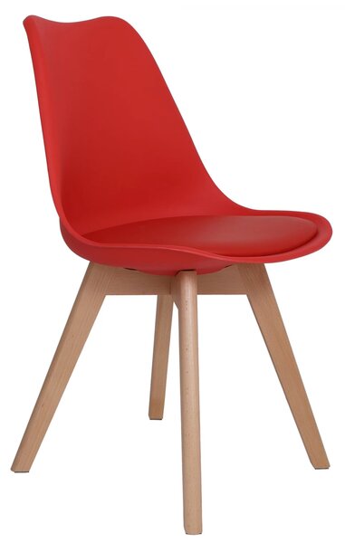 Scaun Stockholm, DENVER, piele ecologica rosie, picioare lemn, 48x50x82 cm