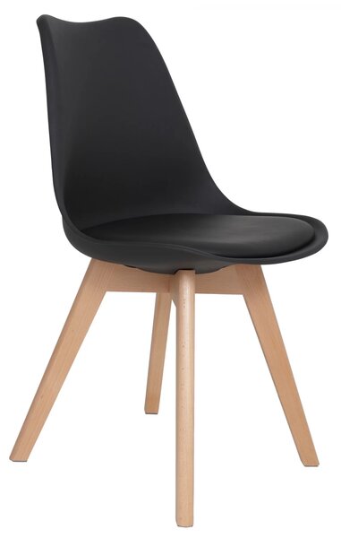 Scaun Stockholm, DENVER, piele ecologica neagra, picioare lemn, 48x50x82 cm