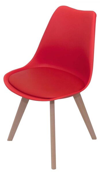Scaun Stockholm, DENVER, piele ecologica rosie, picioare lemn, 48x50x82 cm