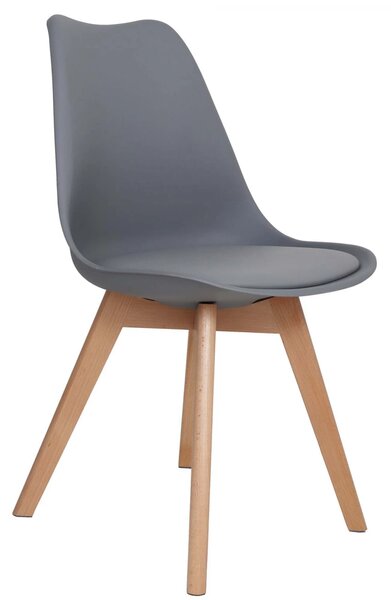 Scaun Stockholm, DENVER, piele ecologica gri, picioare lemn, 48x50x82 cm