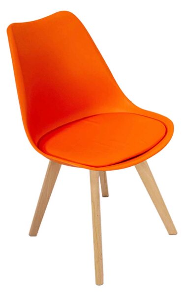 Scaun Stockholm, DENVER, piele ecologica portocalie, picioare lemn, 48x50x82 cm
