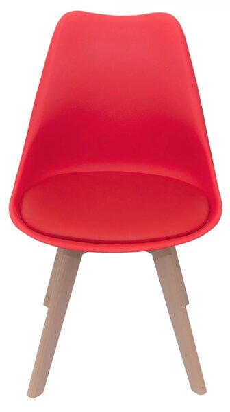 Scaun Stockholm, DENVER, piele ecologica rosie, picioare lemn, 48x50x82 cm