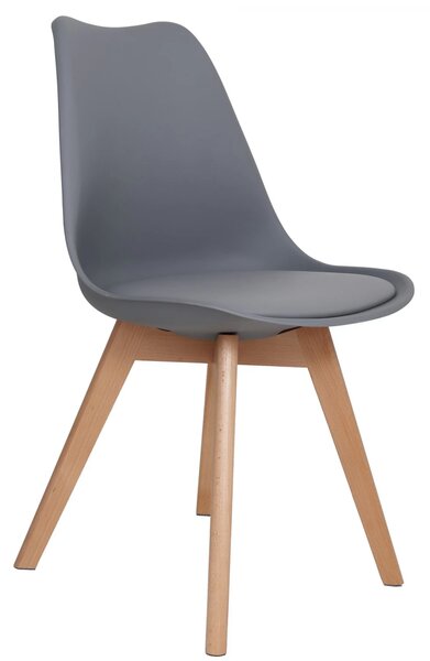 Scaun Stockholm, DENVER, piele ecologica gri, picioare lemn, 48x50x82 cm