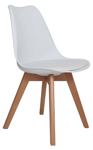 Scaun Stockholm, DENVER, piele ecologica alba, picioare lemn, 48x50x82 cm