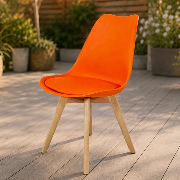 Scaun Stockholm, DENVER, piele ecologica portocalie, picioare lemn, 48x50x82 cm