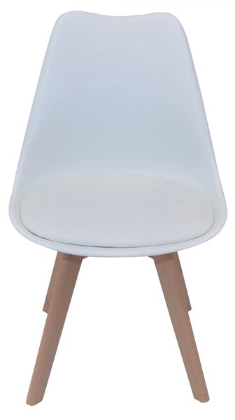 Scaun Stockholm, DENVER, piele ecologica alba, picioare lemn, 48x50x82 cm