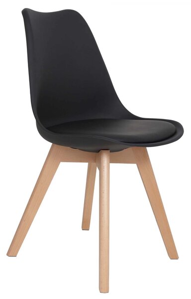 Scaun Stockholm, DENVER, piele ecologica neagra, picioare lemn, 48x50x82 cm
