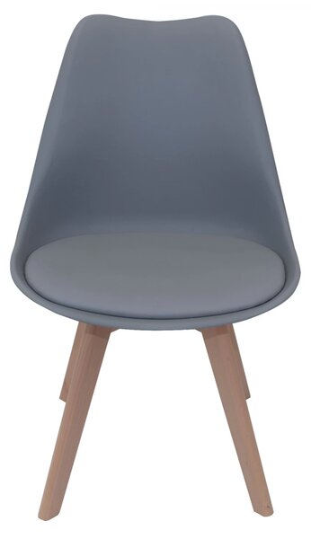 Scaun Stockholm, DENVER, piele ecologica gri, picioare lemn, 48x50x82 cm