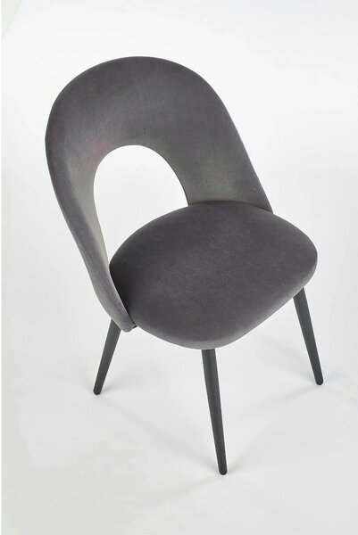 Scaun tapitat K384, gri/negru, stofa catifelata/metal, 54x57x84 cm