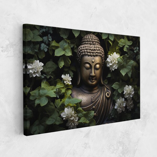 Tablou Canvas, 20x30cm, Dormitor si Living, Moderne, Buddha, White Flowers Buddha