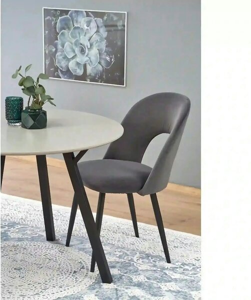 Scaun tapitat K384, gri/negru, stofa catifelata/metal, 54x57x84 cm