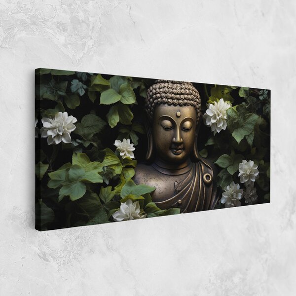 Tablou Canvas, 40x80cm, Dormitor si Living, Moderne, Buddha, White Flowers Buddha