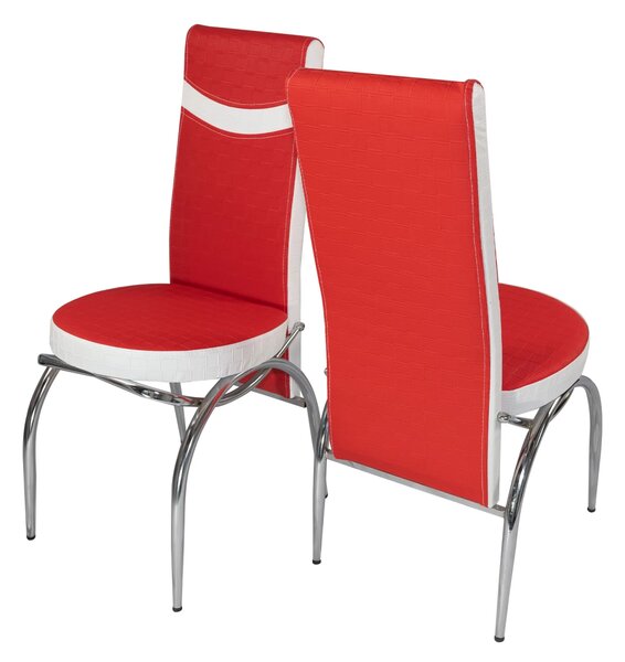 Scaun Venetia, DENVER, piele ecologica rosie cu alb, 42x53x99 cm