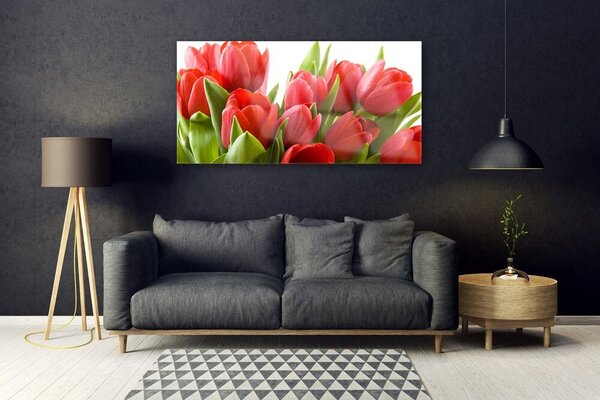 Tablou pe sticla Lalele Floral Roșu Verde