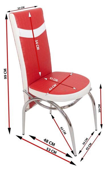 Scaun Venetia, DENVER, piele ecologica rosie cu alb, 42x53x99 cm