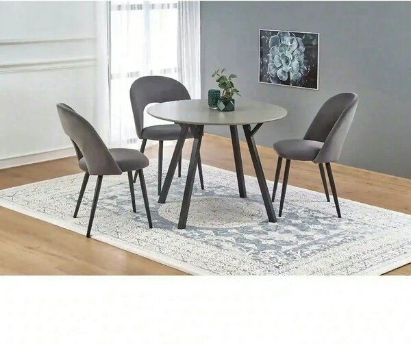 Scaun tapitat K384, gri/negru, stofa catifelata/metal, 54x57x84 cm