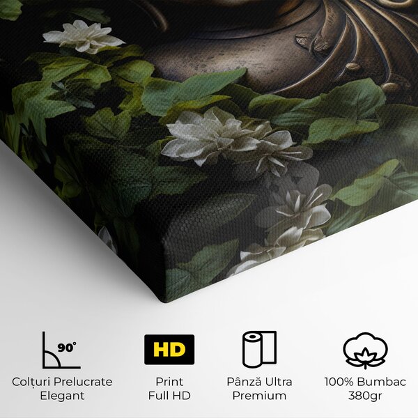 Tablou Canvas, 40x80cm, Dormitor si Living, Moderne, Buddha, White Flowers Buddha