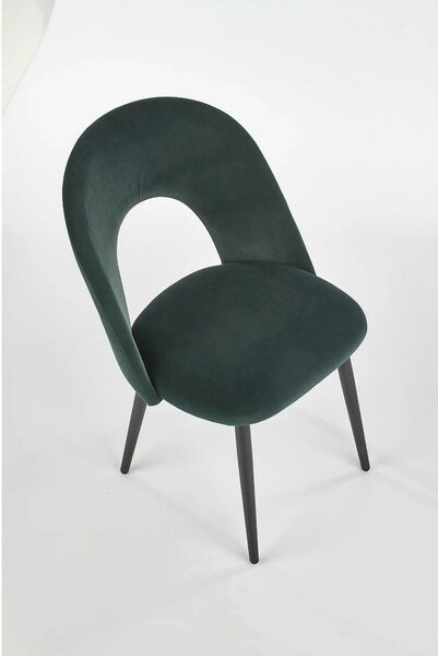 Scaun tapitat K384, verde/negru, stofa catifelata/metal, 54x57x84 cm