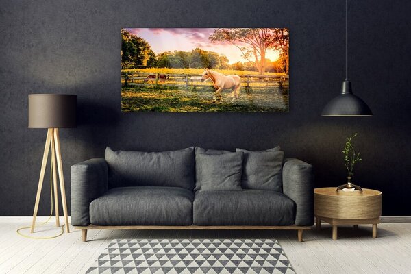 Tablou pe sticla Cal Meadow Animale Green Brown