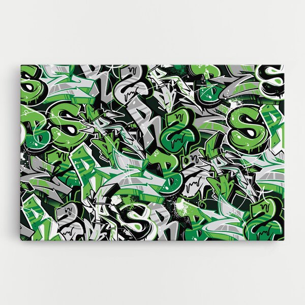 Tablou Canvas, 20x30cm, Dormitor si Living, Moderne, Graffiti, Green Graffiti Letters