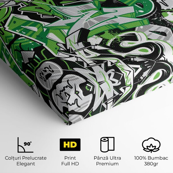 Tablou Canvas, 40x80cm, Dormitor si Living, Moderne, Graffiti, Green Graffiti Letters
