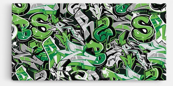 Tablou Canvas, 40x80cm, Dormitor si Living, Moderne, Graffiti, Green Graffiti Letters