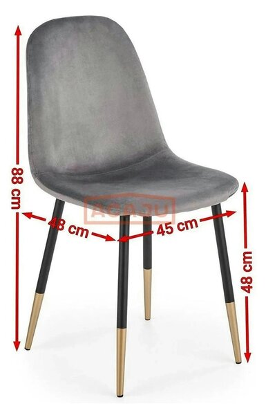 Scaun tapitat K379, gri/negru, stofa catifelata/metal, 45x48x88 cm