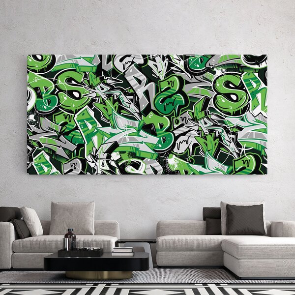 Tablou Canvas, 40x80cm, Dormitor si Living, Moderne, Graffiti, Green Graffiti Letters