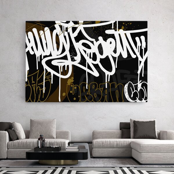 Tablou Canvas, 20x30cm, Dormitor si Living, Moderne, Graffiti, White Brown Graffiti
