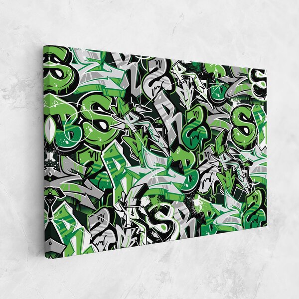 Tablou Canvas, 20x30cm, Dormitor si Living, Moderne, Graffiti, Green Graffiti Letters