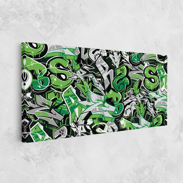 Tablou Canvas, 40x80cm, Dormitor si Living, Moderne, Graffiti, Green Graffiti Letters