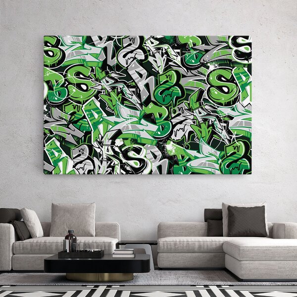 Tablou Canvas, 20x30cm, Dormitor si Living, Moderne, Graffiti, Green Graffiti Letters