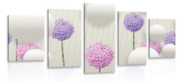 Tablou 5-piese flori interesante cu elemente și modele abstracte