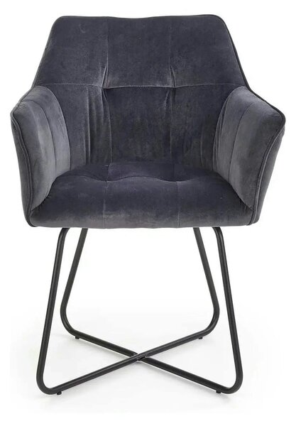 Scaun tapitat K377, gri inchis/negru, stofa catifelata/metal, 60x62x81