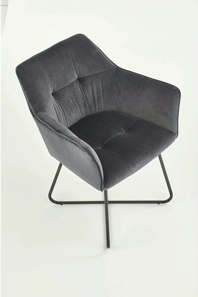 Scaun tapitat K377, gri inchis/negru, stofa catifelata/metal, 60x62x81