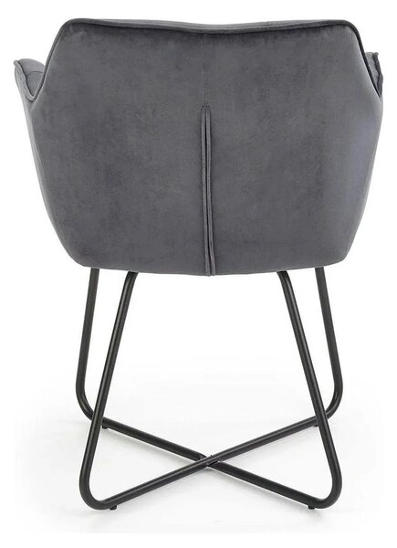 Scaun tapitat K377, gri inchis/negru, stofa catifelata/metal, 60x62x81