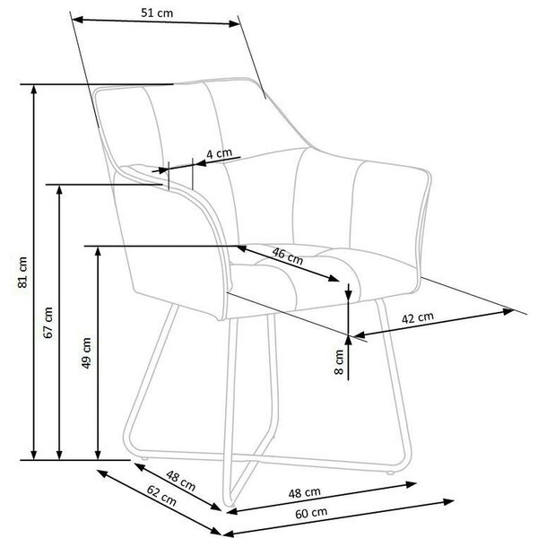 Scaun tapitat K377, gri inchis/negru, stofa catifelata/metal, 60x62x81