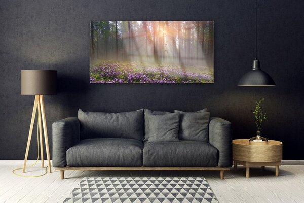 Tablou pe sticla Pădure Flori Natura Roz Verde Maro