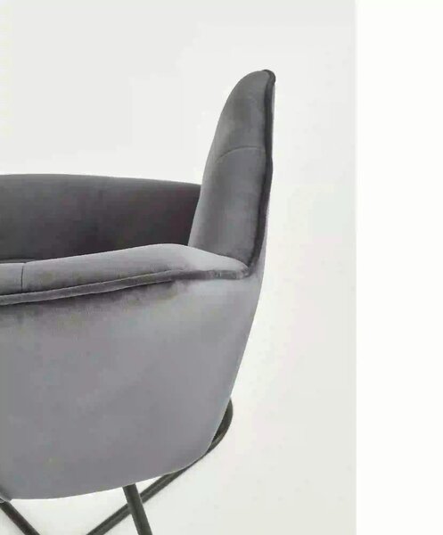 Scaun tapitat K377, gri inchis/negru, stofa catifelata/metal, 60x62x81