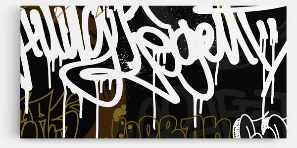 Tablou Canvas, 40x80cm, Dormitor si Living, Moderne, Graffiti, White Brown Graffiti